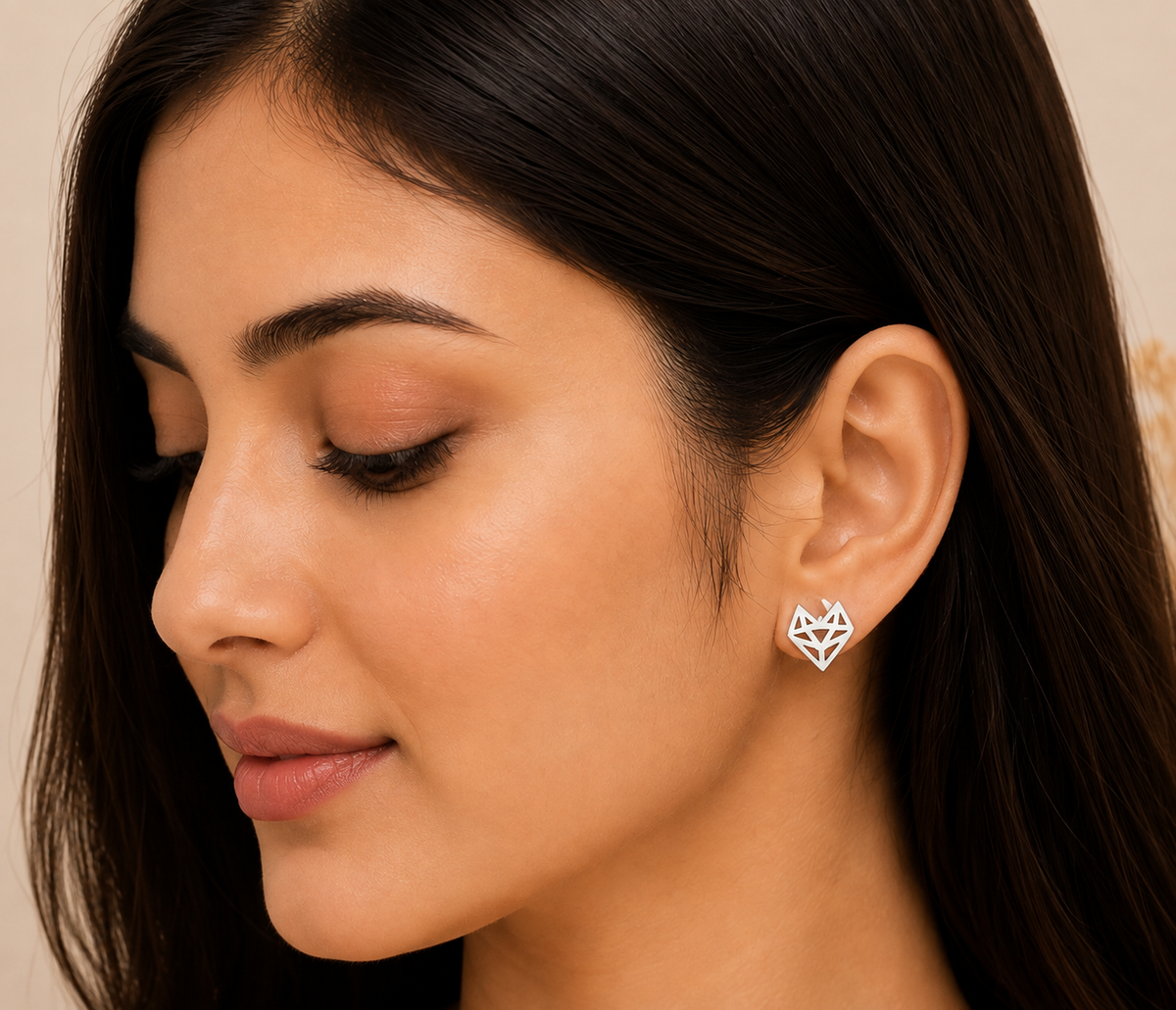 Geometric Heart Stud Earrings