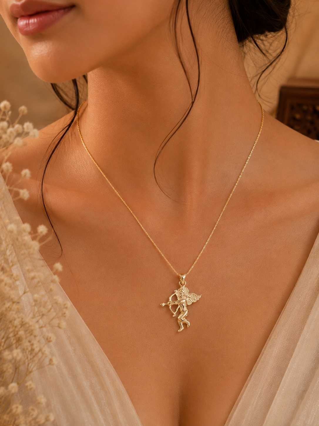 Cupid Angel Gold Pendant Necklace