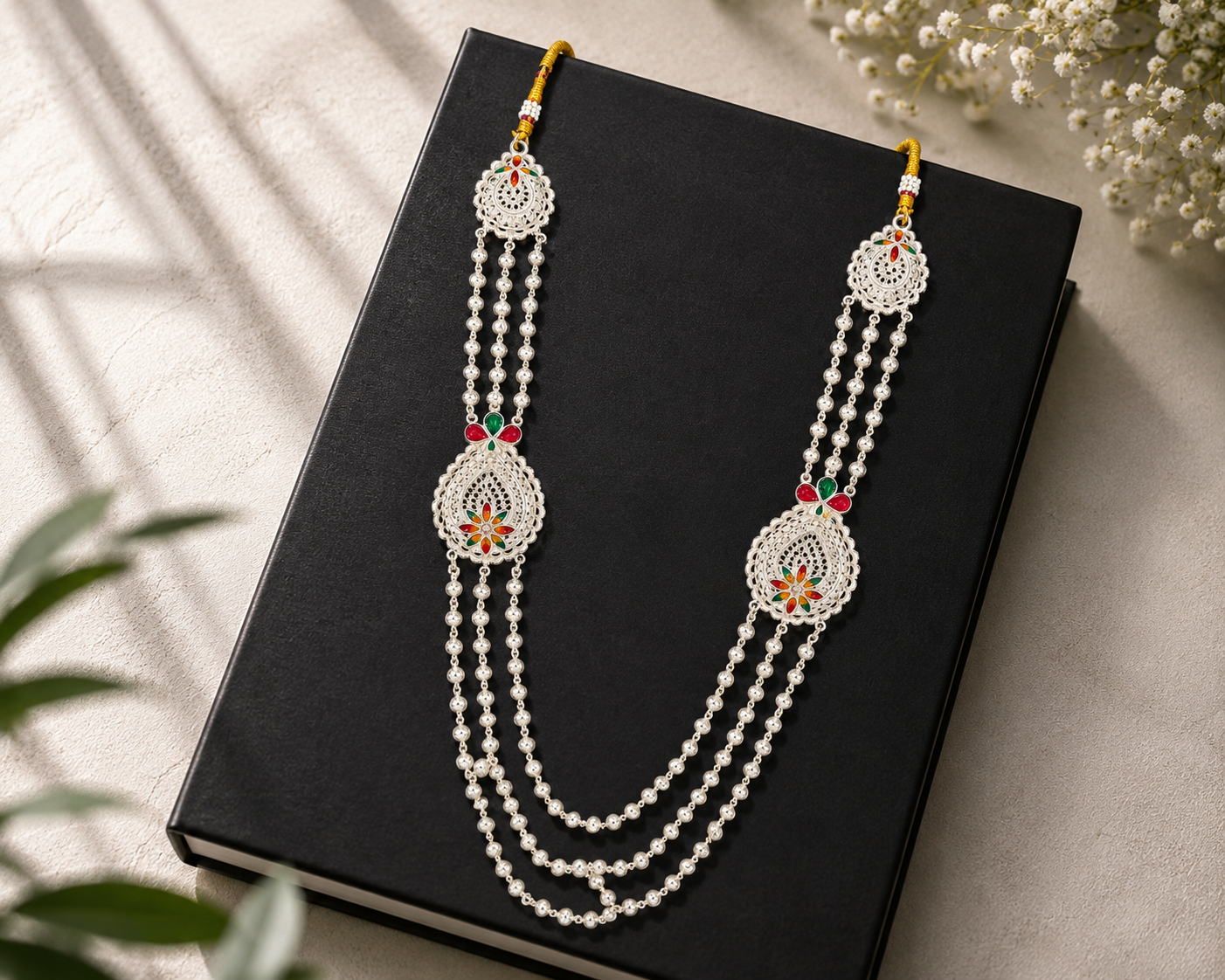 925 Silver Meenakari Pearl Matar Mala