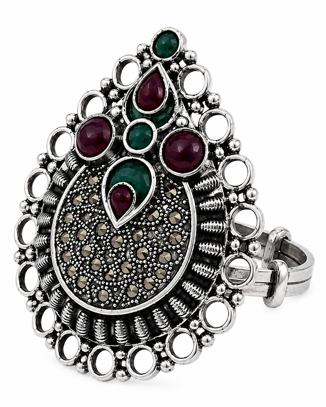 925 Silver Emerald & Ruby Statement Ring