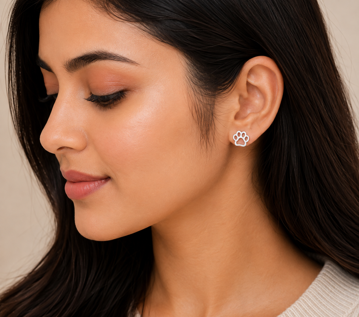 Minimal Silver Paw Print Stud Earrings