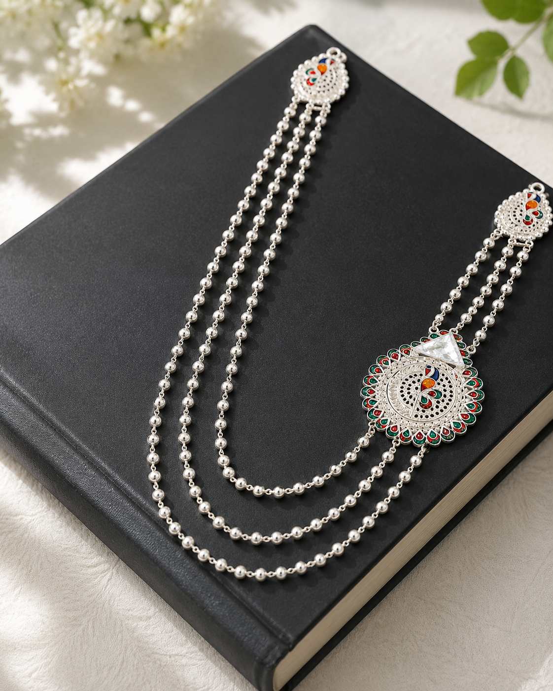 925 Silver Peacock Meenakari Matar Mala