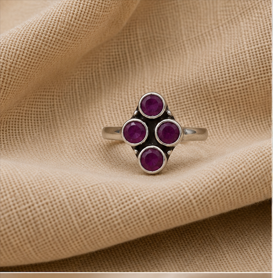 Antique Silver Four Stone Purple Toe Ring
