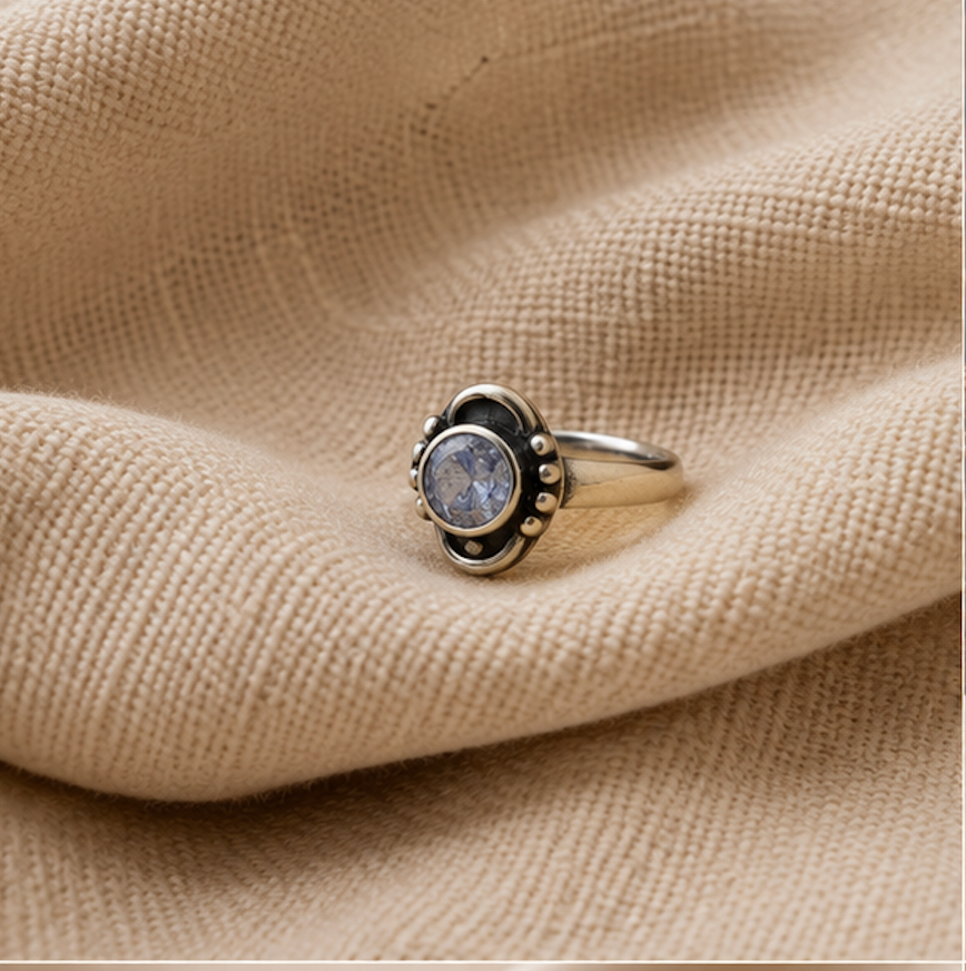 Antique Silver Blue Stone Floral Toe Ring