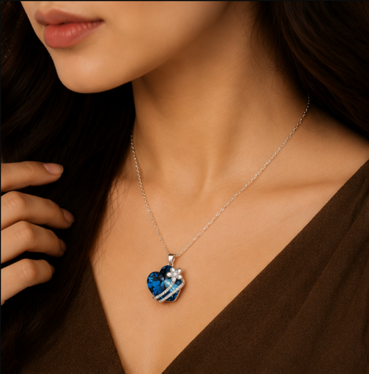 Azure Heart Crystal Pendant Necklace