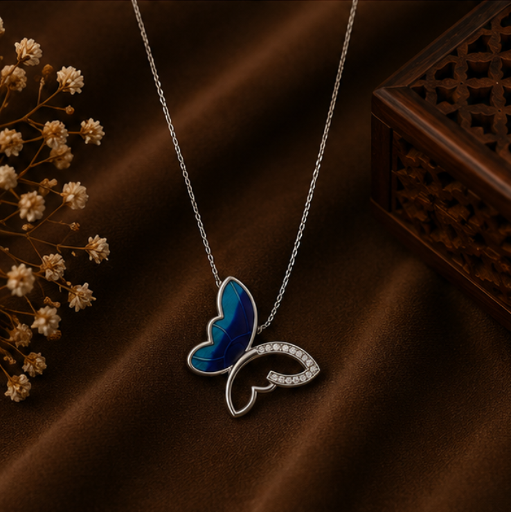 Azure Butterfly Crystal Pendant Necklace