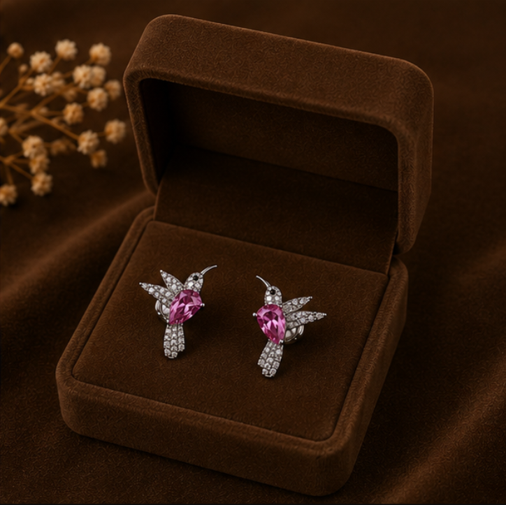 Rosé Hummingbird Crystal Stud Earrings