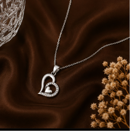 Elegant Silver Double Heart Pendant