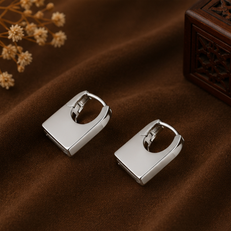 Modern Silver Rectangle Hoop Earrings
