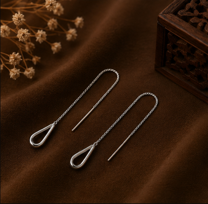 Sleek Teardrop Threader Earrings