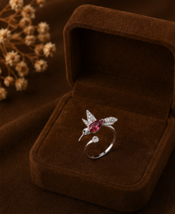 Ruby Hummingbird Crystal Open Ring