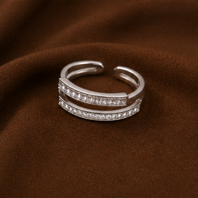 Celeste Double-Row Crystal Open Cuff Ring