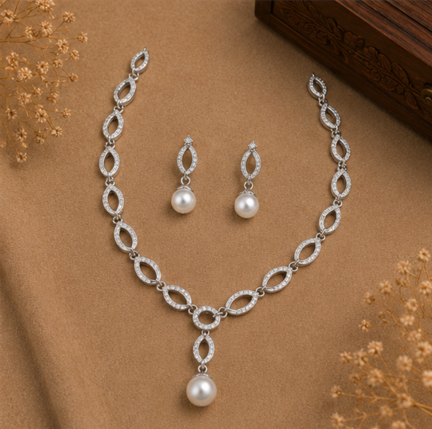 Elegant Pink Teardrop Diamond Necklace Set