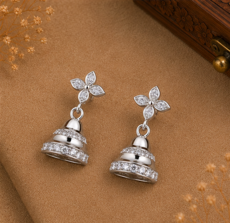Elegant Silver Heart Jhumka Drop Earrings