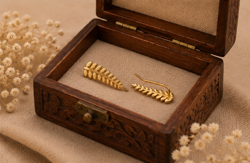 Golden Leaf Ear Climber Earrings