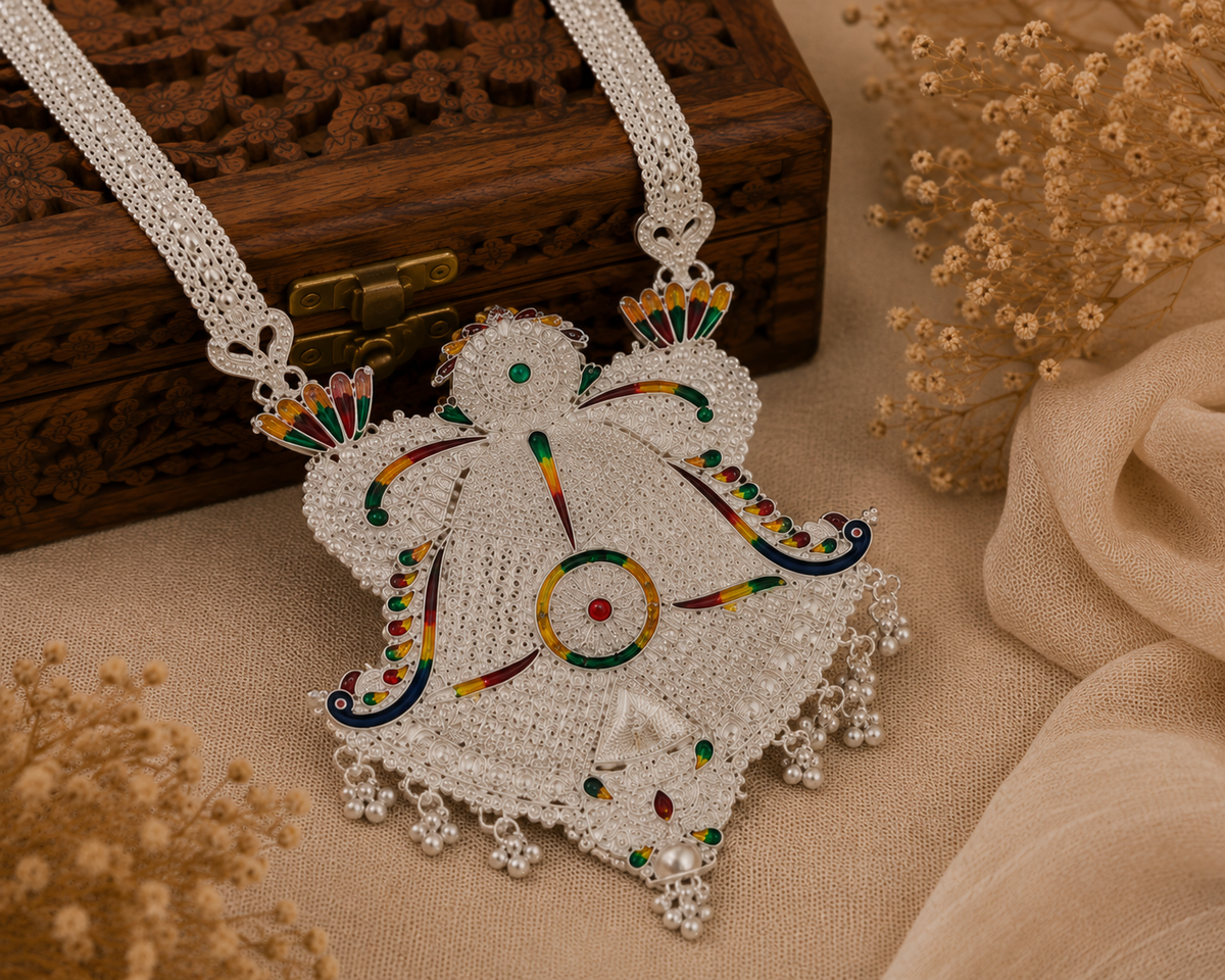Handcrafted Peacock Motif Silver Statement Pendant