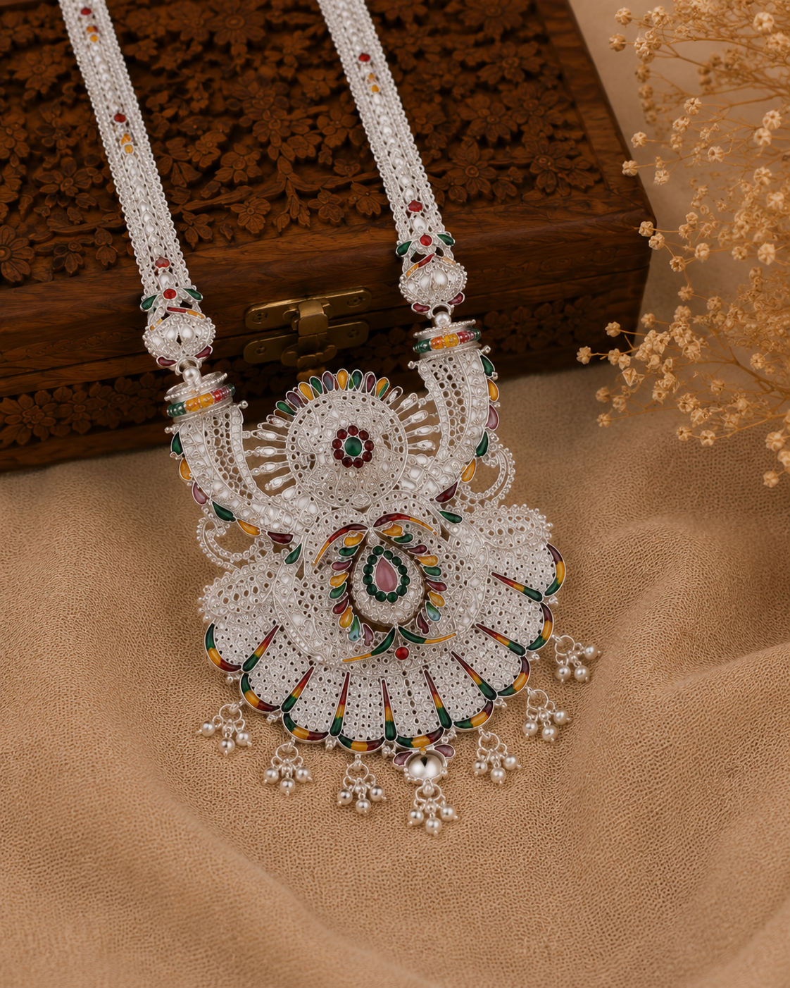 Handcrafted Filigree Peacock Silver Statement Pendant