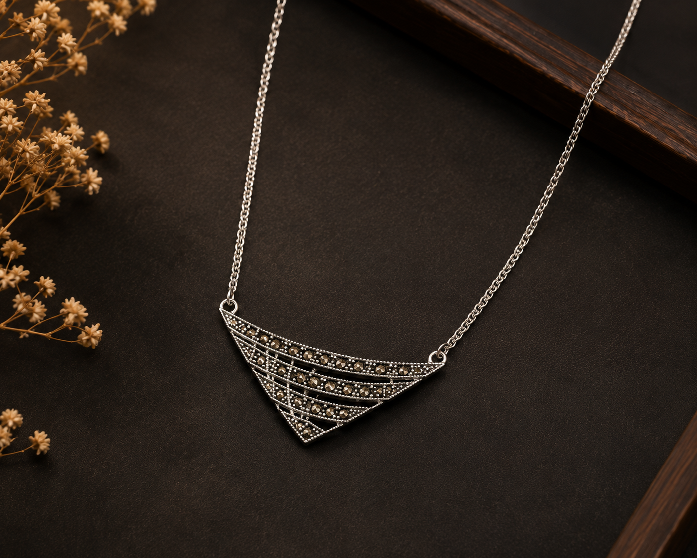 Lightweight Geometric Marcasite Silver Pendant