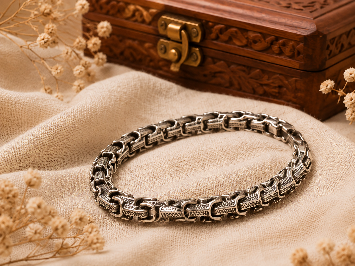 Royal Oxidized Silver Link Bracelet
