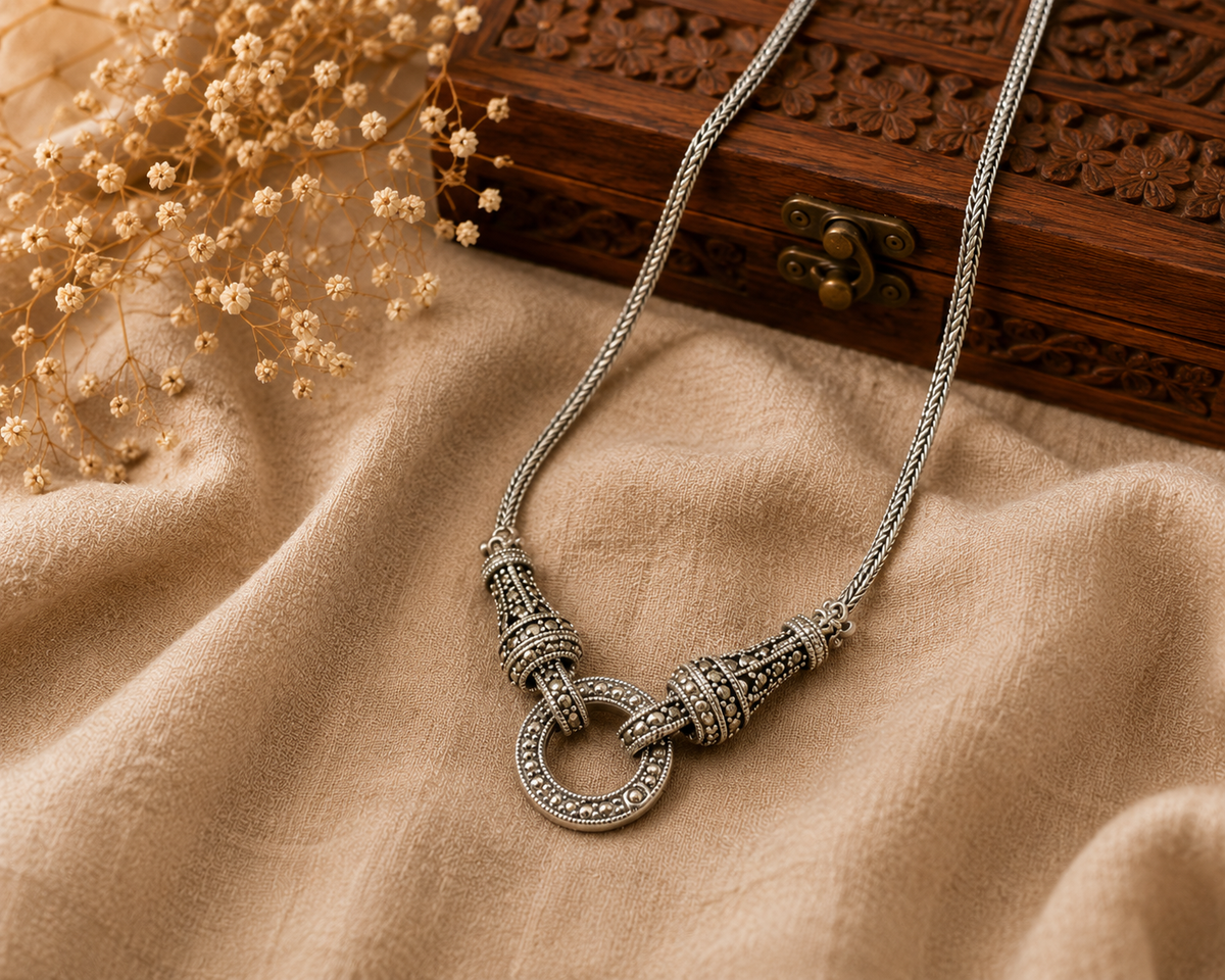 Handcrafted Circular Link Silver Statement Pendant