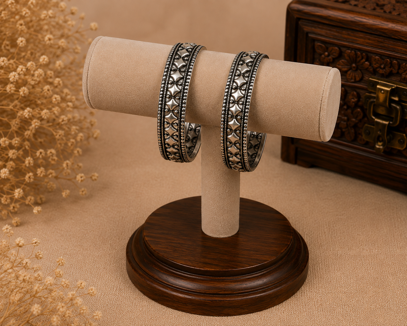 Antique Silver Oxidised Heritage Bangle Set