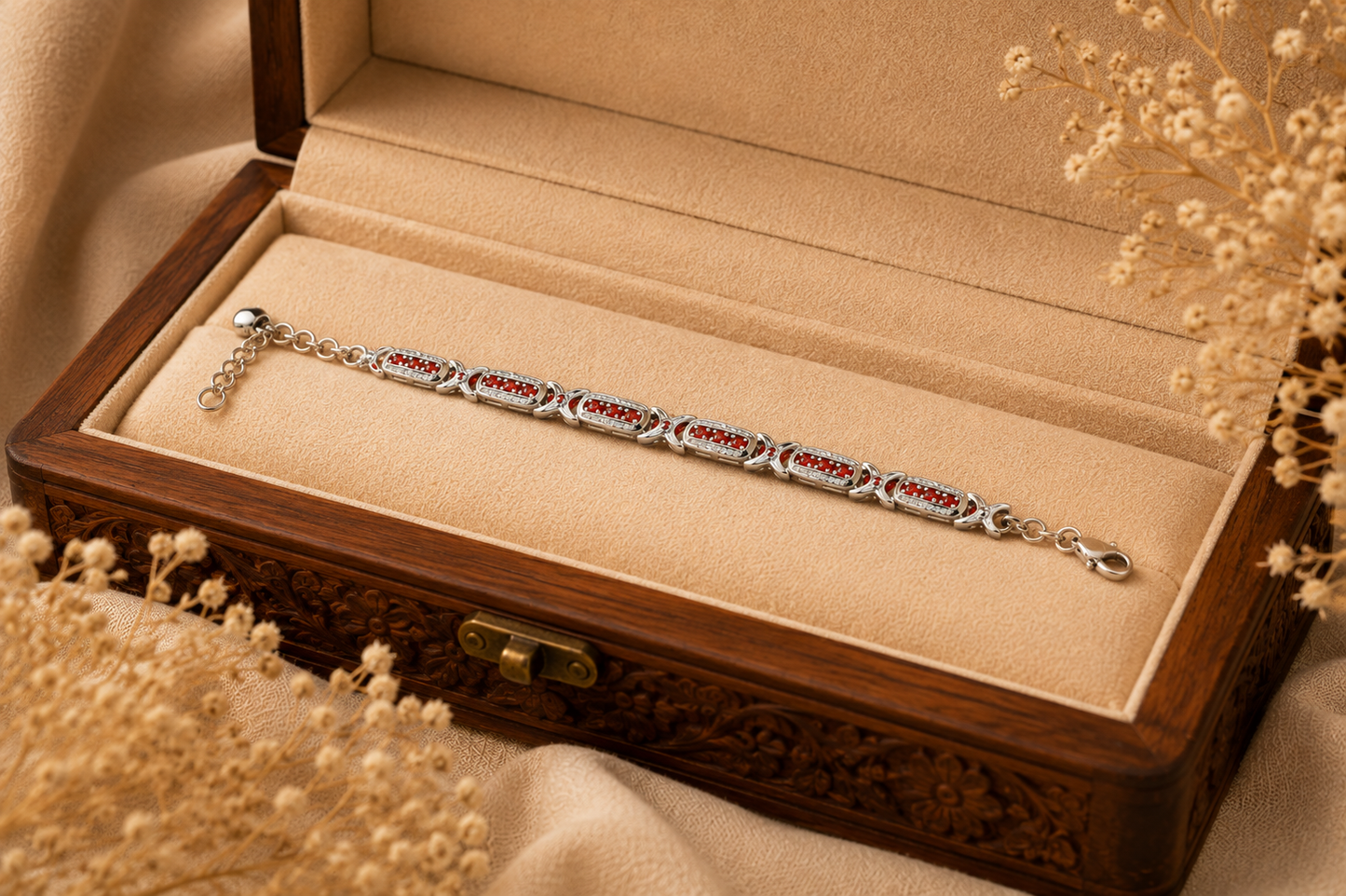 Ruby Radiance Silver Bracelet