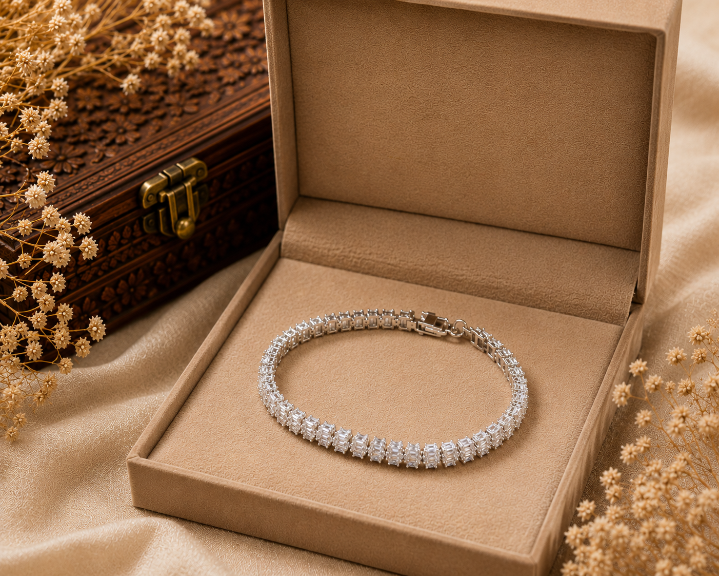 Emerald Cut Sparkle Silver Bracelet
