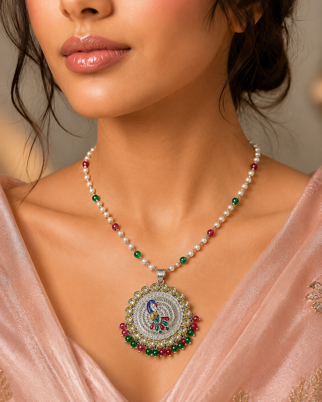 925 Silver Meenakari  Pendants