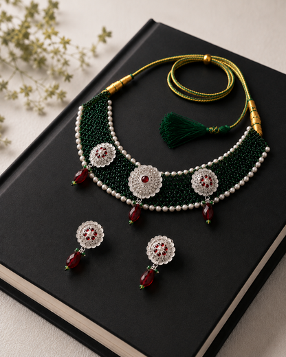 Emerald Green 925 Silver Galapti Choker Set