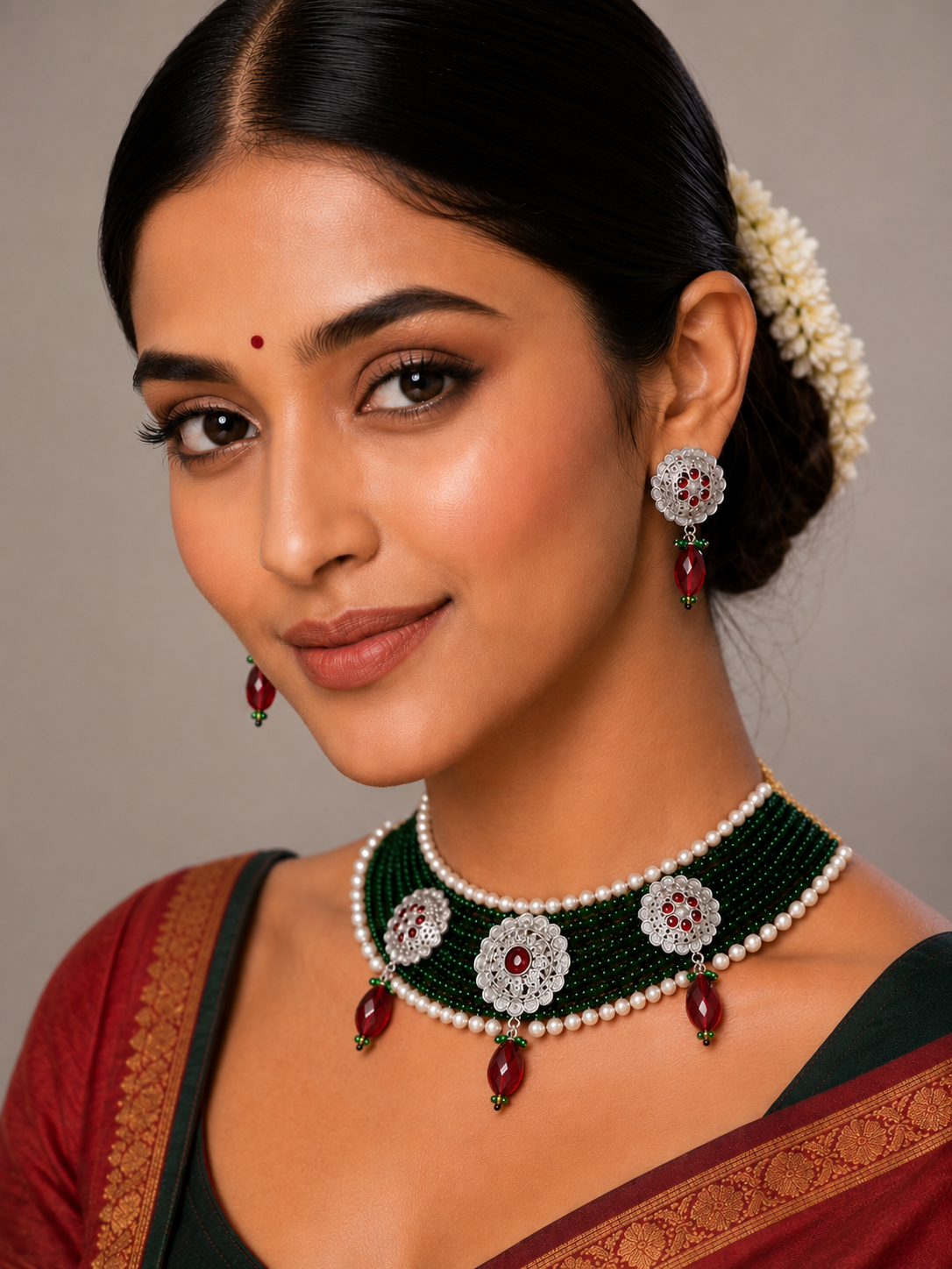 Emerald Green 925 Silver Galapti Choker Set