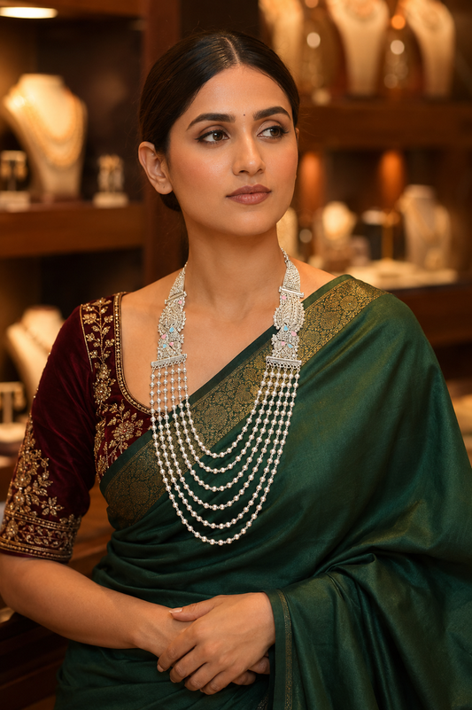 925 Silver Pearl Matar Mala Necklace
