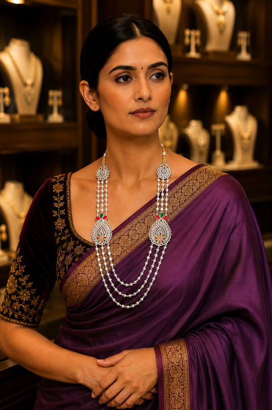 925 Silver Meenakari Pearl Matar Mala