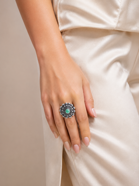 925 Silver Green Onyx Statement Ring