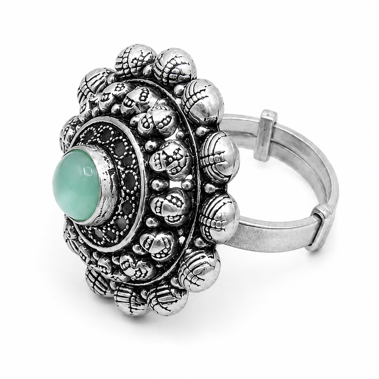 925 Silver Green Onyx Statement Ring
