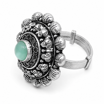 925 Silver Green Onyx Statement Ring