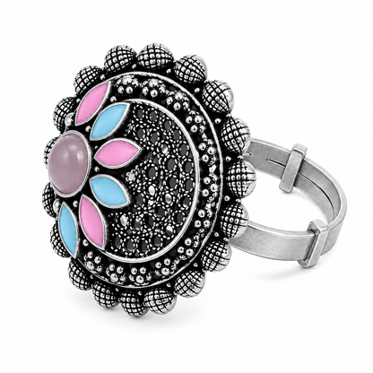 925 Silver Pink Quartz Statement Ring