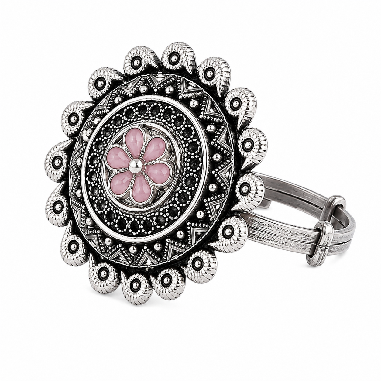 925 Silver Pink Floral Statement Ring