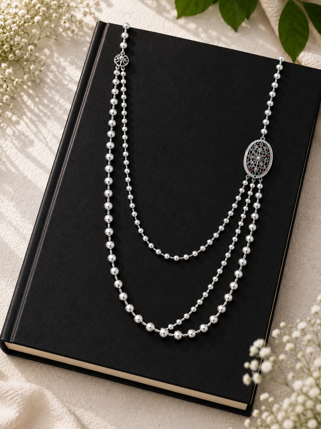 925 Sterling Silver Oxidised Matar Mala Necklace