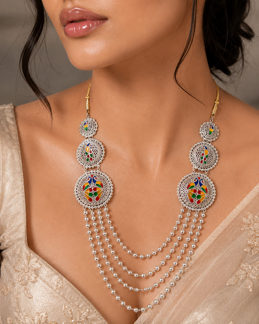 925 Sterling Silver Meenakari Multi-Layer Matar Mala Necklace