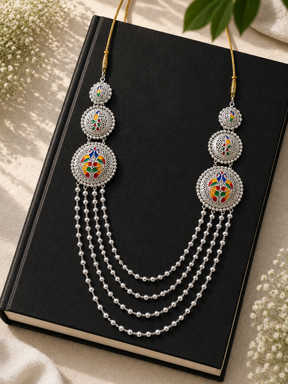 925 Sterling Silver Meenakari Multi-Layer Matar Mala Necklace