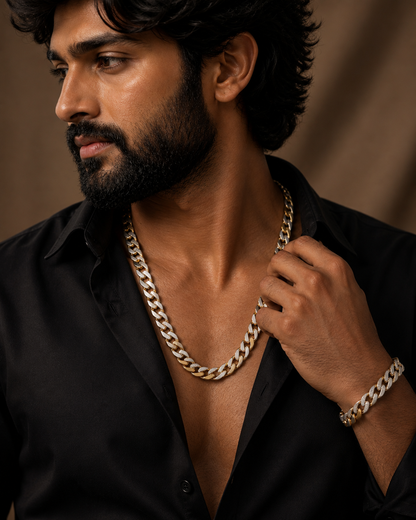 Men's Tri-Tone Cuban Link Chain & Bracelet Combo