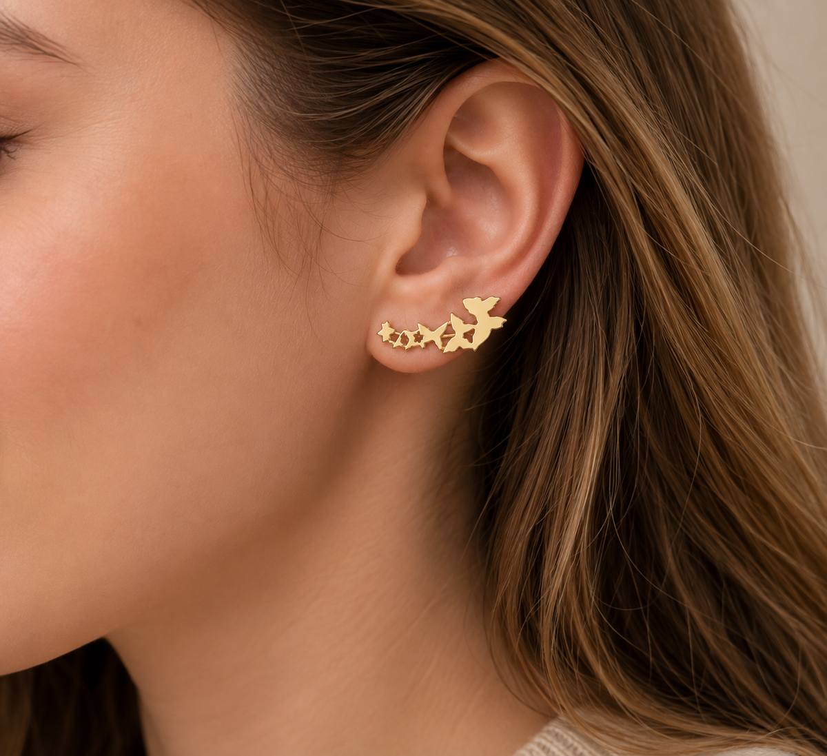Celestial Star & Butterfly Ear Climber Earrings
