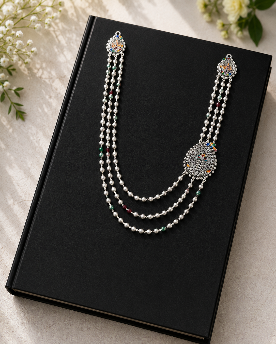 925 Silver Pearl Meenakari Matar Mala