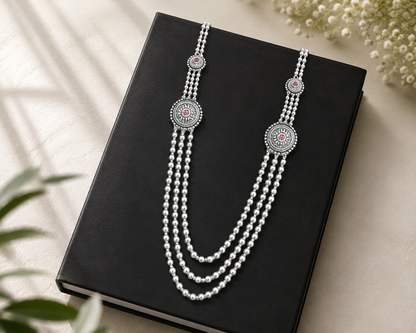 925 Silver Triple Strand Pearl Matar Mala