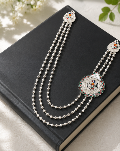 925 Silver Peacock Meenakari Matar Mala