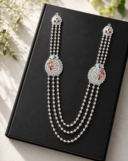 925 Silver Peacock Matar Mala Necklace