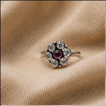 Antique Silver Purple Stone Floral Toe Ring