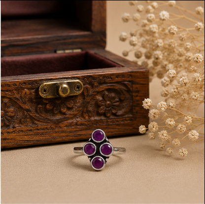Antique Silver Four Stone Purple Toe Ring