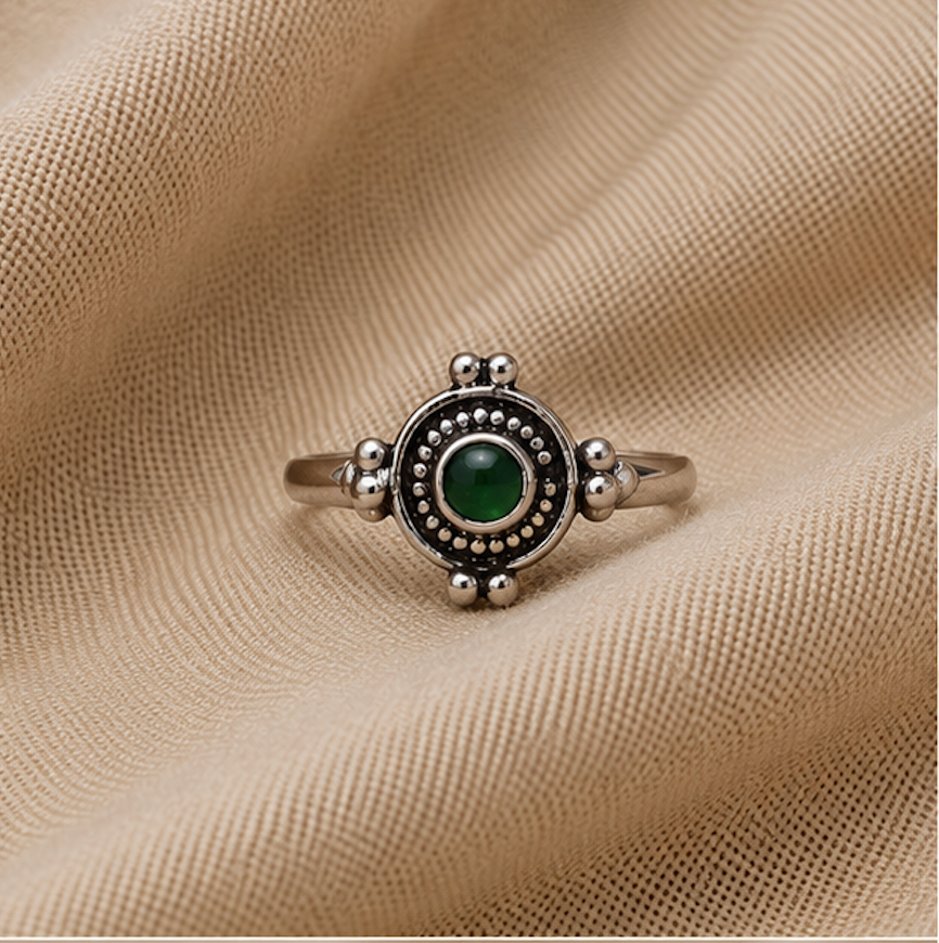 Antique Silver Green Stone Beaded Toe Ring