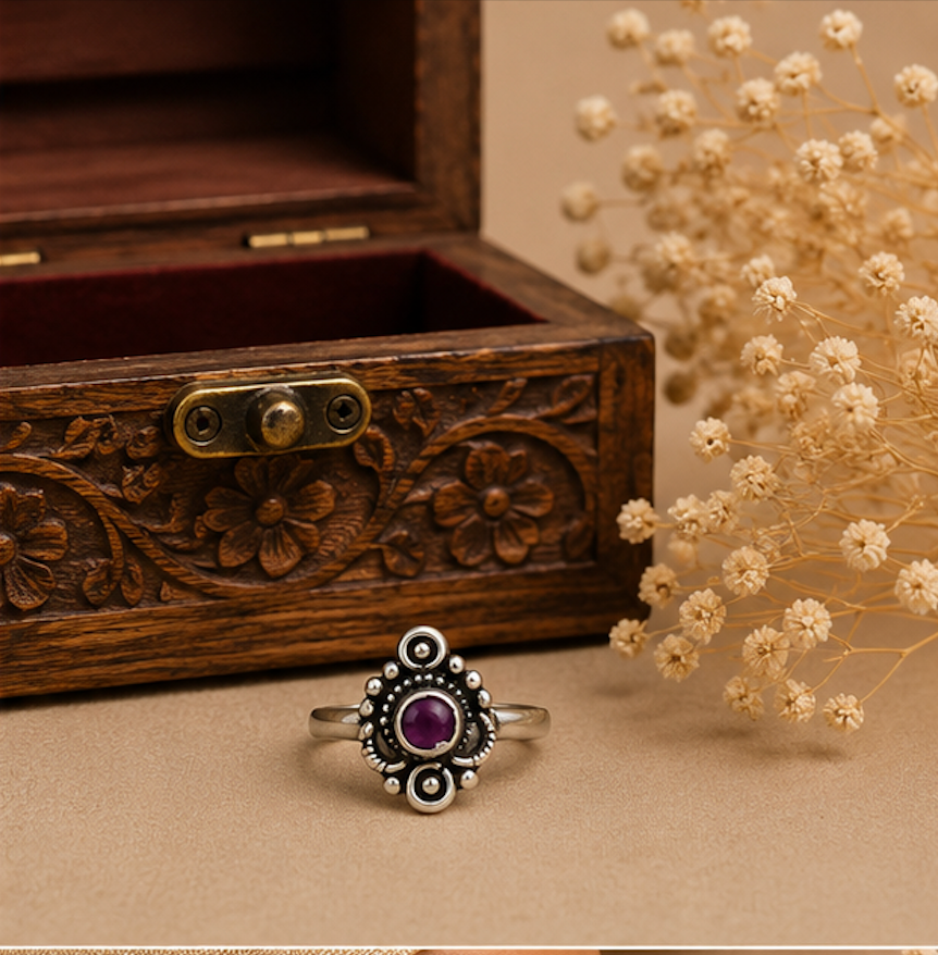Antique Silver Purple Stone Beaded Toe Ring